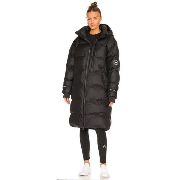 Adidas by Stella Mccartney Black Long Puffer Coat Sz - Lg - Picture 1 of 12